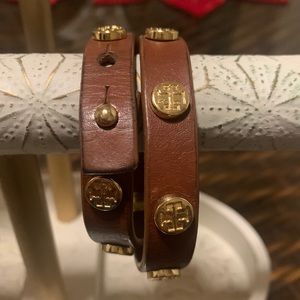Authentic Tory Burch Leather Logo Studded Wrap Bracelet